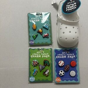 Art 101-White Clog Shoe with Assorted Pencil Pouch Charm Packs Boys & Girls Set